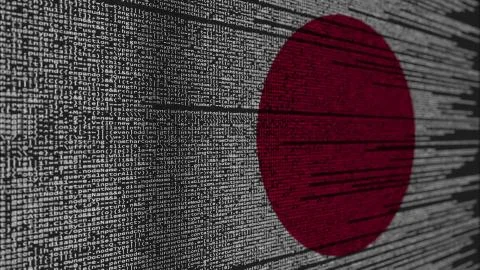 Program code and flag of Japan. Japanese digital technology or programming Illustration