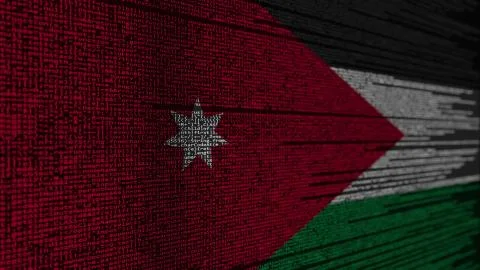 Program code and flag of Jordan. Jordanian digital technology or programming Illustration
