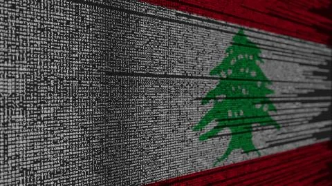 Program code and flag of Lebanon. Lebanese digital technology or programming Illustration