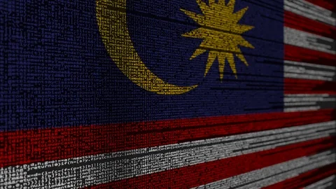 Program code and flag of Malaysia. Malaysian digital technology or programming Stock Footage 91875827