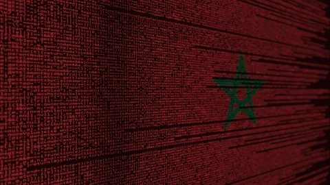 Program code and flag of Morocco. Moroccan digital technology or programming Stock Footage 91876056