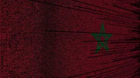 Program code and flag of Morocco. Moroccan digital technology or programming Stock Illustration