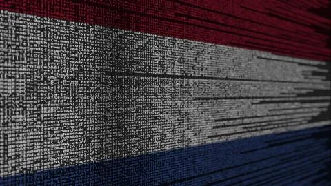 Program code and flag of Netherlands. Dutch digital technology or programming Illustration