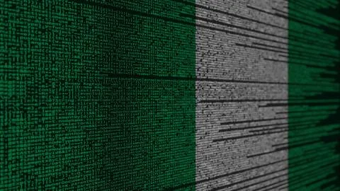 Program code and flag of Nigeria. Nigerian digital technology or programming Illustration
