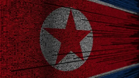 Program code and flag of North Korea. DPRK digital technology or programming Stock Footage 91876378
