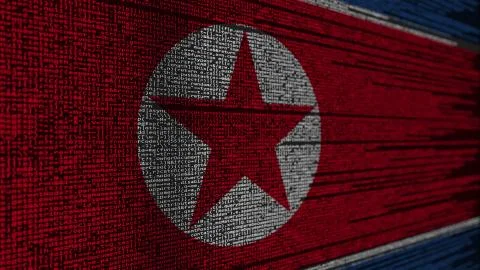 Program code and flag of North Korea. DPRK digital technology or programming Illustration