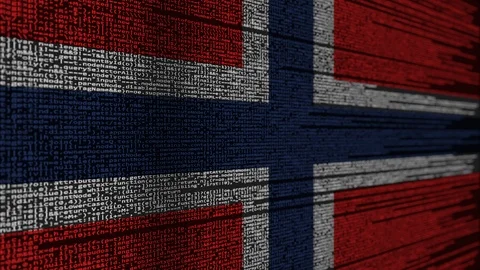 Program code and flag of Norway. Norwegian digital technology or programming Stock Footage 91876535