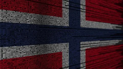 Program code and flag of Norway. Norwegian digital technology or programming Illustration
