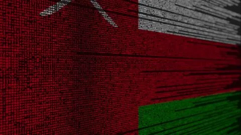 Program code and flag of Oman. Omani digital technology or programming related Illustration