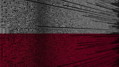 Program code and flag of Poland. Polish digital technology or programming Illustration