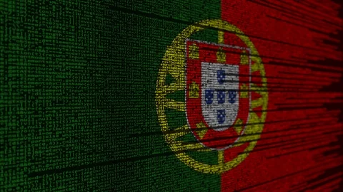 Program code and flag of Portugal. Portuguese digital technology or programming Stock Footage 91877013