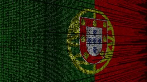 Program code and flag of Portugal. Portuguese digital technology or programming Illustration
