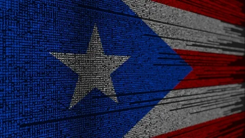 Program code and flag of Puerto Rico. Digital technology or programming related Stock Footage 91877160