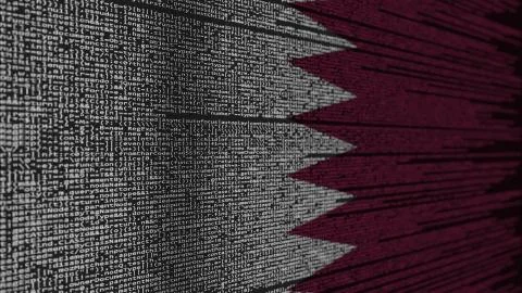 Program code and flag of Qatar. Qatari digital technology or programming related Illustration