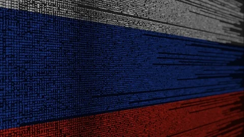 Program code and flag of Russia. Russian digital technology or programming Stock Footage 91877479