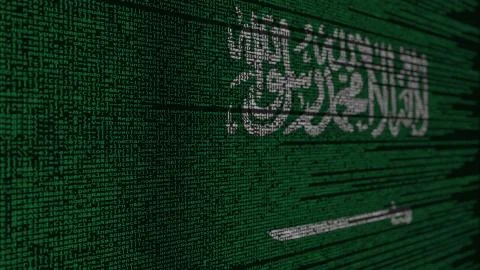 Program code and flag of Saudi Arabia. Digital technology or programming related Stock Illustration