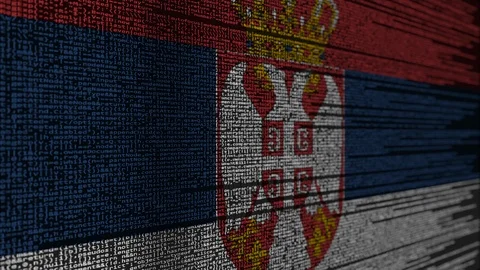 Program code and flag of Serbia. Serbian digital technology or programming Stock Footage 91889449