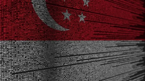 Program code and flag of Singapore. Singaporean digital technology or Stock Footage 91889687