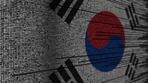 Program code and flag of South Korea. Korean digital technology or programming Stock Footage 91875586