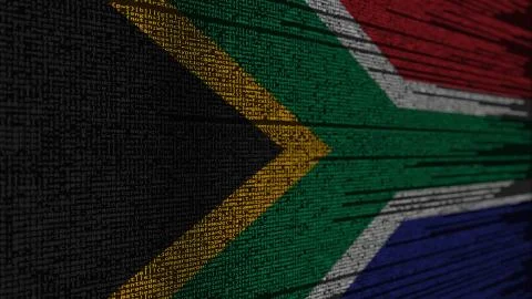 Program code and flag of South Africa. SAR digital technology or programming Illustration