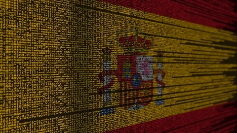 Program code and flag of Spain. Spanish digital technology or programming Stock Footage 91944116