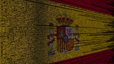 Program code and flag of Spain. Spanish digital technology or programming Illustration