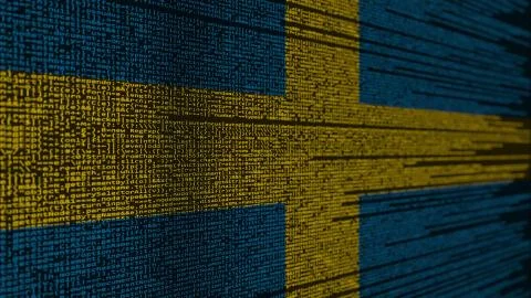 Program code and flag of Sweden. Swedish digital technology or programming Illustration