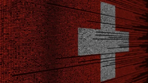Program code and flag of Switzerland. Swiss digital technology or programming Stock Footage 91944439