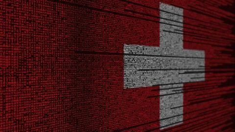 Program code and flag of Switzerland. Swiss digital technology or programming Illustration