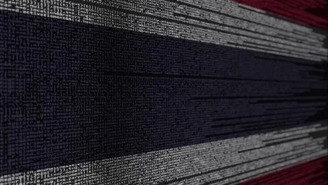 Program code and flag of Thailand. Thai digital technology or programming Illustration