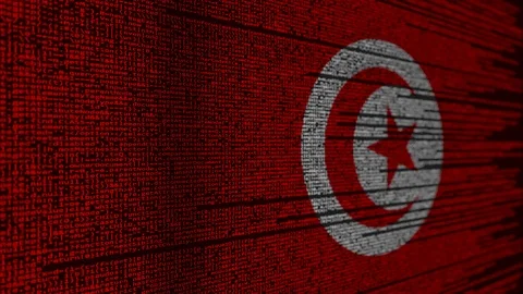 Program code and flag of Tunisia. Tunisian digital technology or programming Stock Footage 91945083