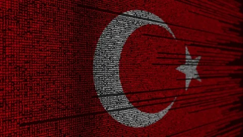 Program code and flag of Turkey. Turkish digital technology or programming Stock Footage 91945368