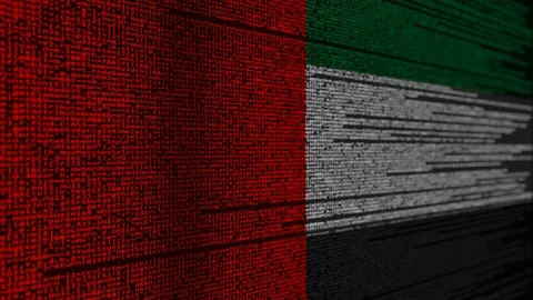 Program code and flag of the UAE. United Arab Emirates digital technology or Stock Footage 91945498