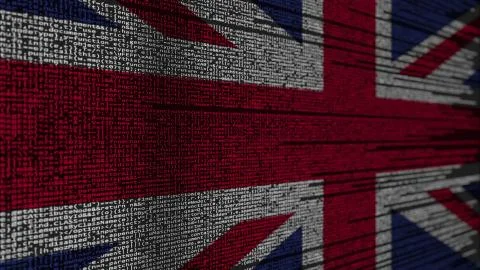 Program code and flag of the United Kingdom. British digital technology or Illustration