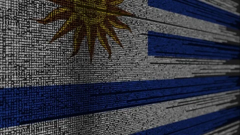 Program code and flag of Uruguay. Uruguayan digital technology or programming Stock Footage 91945710