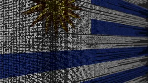 Program code and flag of Uruguay. Uruguayan digital technology or programming Illustration