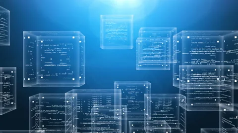 Program code boxes with encrypted texts Stock Footage 88793539