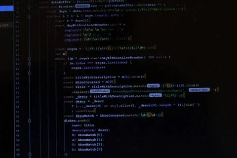 Program code CSS on black background. Computer screen close up. IT or freelan Stock Photos