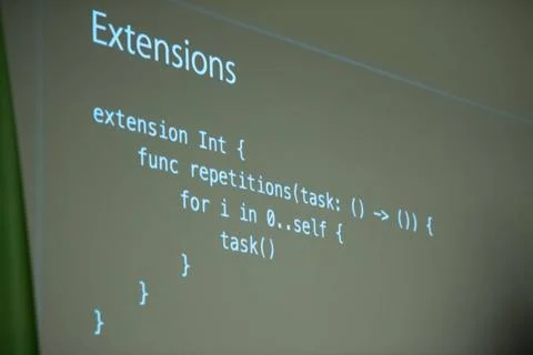 Program code java program code on projector screen at programming class ,m... Stock Photos