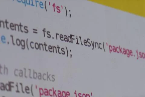 Program code java program code on projector screen at programming class ,m... Stock Photos