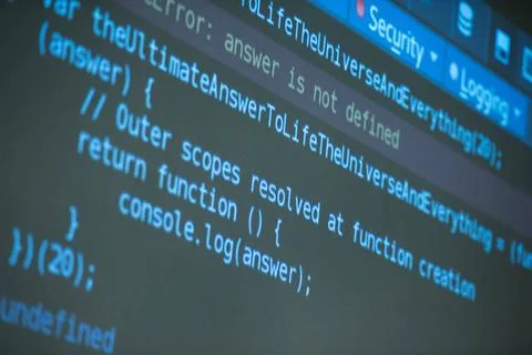 Program code java program code on projector screen at programming class ,m... Stock Photos