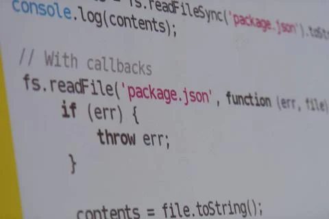 Program code java program code on projector screen at programming class ,m... Stock Photos