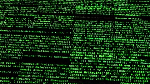 Program code of matrix on black background. Animation. Green text from set of Stock Footage 155803869