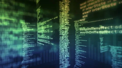 Program code moving on a computer screen. Multicolored. 2 in 1 file. Loopable. 库存影片 54840696