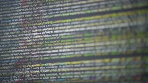 Program code moving on a computer screen Video stock 74435607