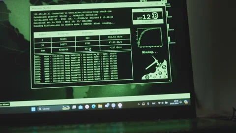 Program code showing the process of mining the crypto currency on laptop screen Stock Footage 272594425