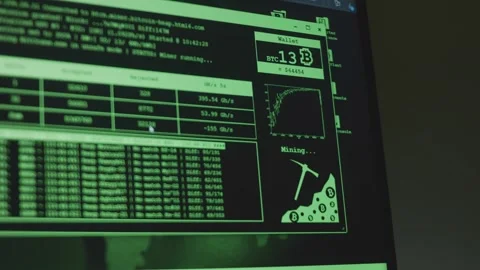 Program code showing the process of mining the crypto currency on laptop screen Stock Footage 272594520