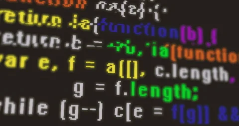 Program code, symbols appear randomly, glitch. Colorful computer programming Stock Footage 266731694