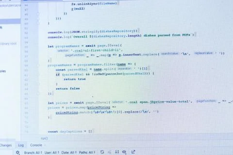 Program code on white background. PC screen close-up. IT concept. Real Softwa Stock Photos