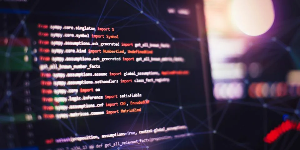 Program code written listing . Abstract background and coding technology ba.. Stock Photos